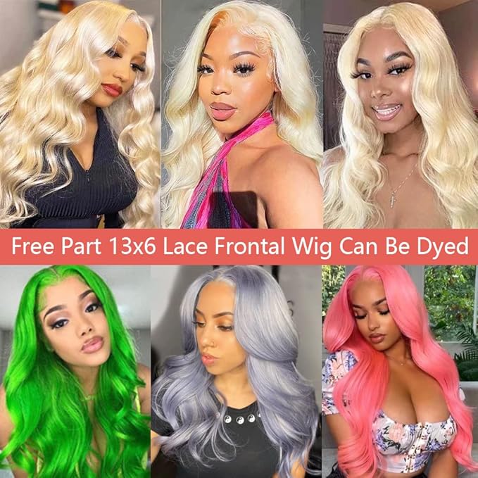 613 Blonde Human Hair Wigs 13X6 HD Transparent Lace Front Body Wave Wigs with Baby Hair for Black Women Pre Plucked Brazilian Virgin Hair Wig 180% Density 16 Inch