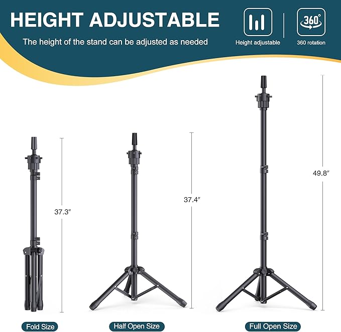 Wig Stand with Head 50 Inches, Wig Head Stand with 22 Inches Mannequin Head, Height Adjustable Metal Tripod Wig Stand, Manikin Head Set for Wigs Display Making Hair Weave and Styling