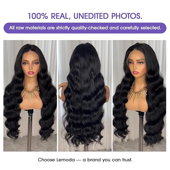 Lemoda Body Wave 13x6 Full Lace Frontal Virgin Human Hair Wigs 210% Density Body Wave Top 15A 13x6 HD Transparent Lace Front Wig Pre-Bleached Knots Invisible Lace Tiny Knots 30Inch
