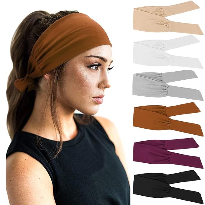 DRESHOW 6 PCS Adjustable Headbands for Women Knotted Headbands Elastic Non-Slip Fashion Hair Bands for Workout Sports Running Yoga