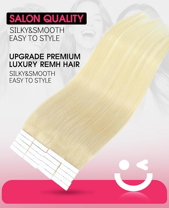 Youngsmile Injection Tape in Hair Extensions Human Hair #60 Platinum Blonde Invisi Edge Extensions 20pcs 50g 22 Inch Injected Tape in Hair Extensions Real Human Hair Tape ins (#60,22'')