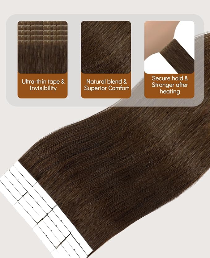 VINBAO 55g Invisi Edge Tape in Extensions Human Hair Chocolate Brown Injection Tape in Hair Extensions 20in 55g 20pcs Seamless De Cabello Humano 20inch #4