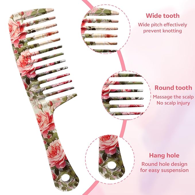Wide Tooth Comb,Effortless Tangle Removal for Curly, Wet, Long Hair Wet,Cute Aesthetic Design for Women Men and Girls (Red-04)