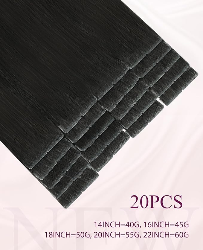 Pinkpearl Invisible Tape in Hair Extensions Human Hair, 20pcs 16inch 45g #2 Dark Brown Injection Tape in Extensions Real Remy Straight Seamless Silky Human Hair Injected