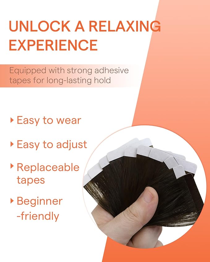 Sunny Hair Tape in Hair Extensions Real Human Hair Invisible Remy Hair Extensions Tape ins for Women Darkest Brown Ombre Medium Brown Balayage 12 inch 20G
