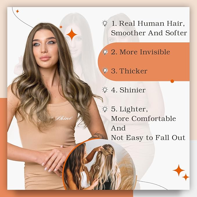 Full Shine Tape in Extensions Human Hair Medium Brown Highlighted Honey Blonde Tape ins Human Hair 14 Inch Real Human Hair Extensions Tape ins 50 Gram 20 Pcs Seamless Skin Weft Hair Extensions 4P27