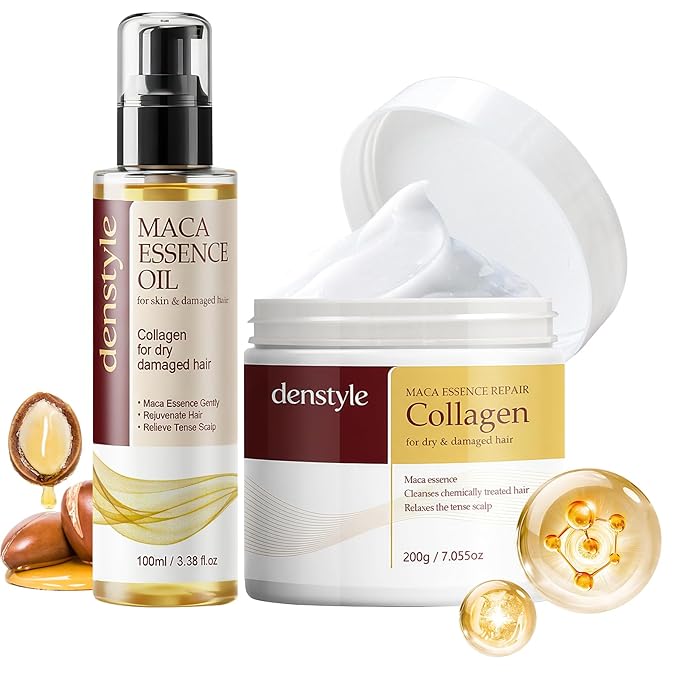 Collagen Hair Mask & Argan Oil for Damaged Hair-Hair Damage Repair Treatment Set -Deep Conditioning for Curly or Straight Thin Fine Hair,Split Ends Hair 3.38 fl.oz+7.06oz