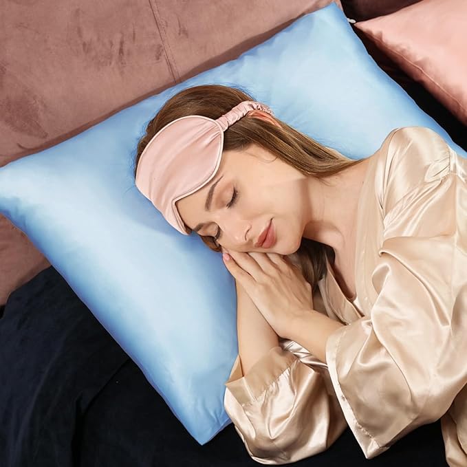 Adubor Mulberry Silk Pillowcase for Hair and Skin with Hidden Zipper, Both Side 23 Momme Silk, 900 Thread Count (20x30inch, Queen Size, Sky Blue, 1pc)