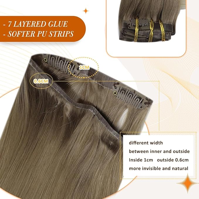 Full Shine Seamless Clip in Hair Extensions 18 Inch Ash Brown Ombre Platinum Blonde Human Hair Extensions for Thick Ends Add Volume for Long Hair 8 PCS 120 Grams