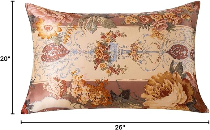 100% Mulberry Silk Pillowcase for Hair and Skin Health with Hidden Zipper Floral Print Both Sides Silk SLPBABY (Standard, Pattern18)