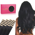 WENNALIFE Tape in Hair Extensions Human Hair, 20pcs 50g 16 inch Jet Black Remy Straight Extensions Skin Weft Tape Extensions