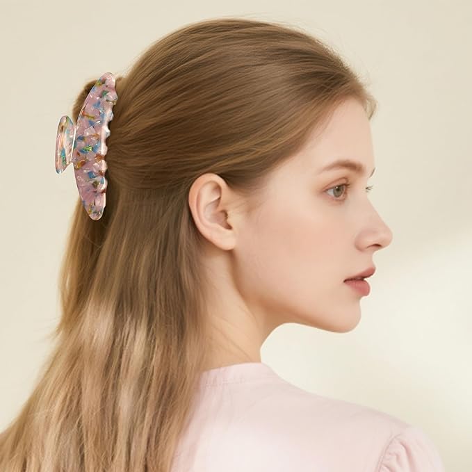 French Hair Claw Clips for Women Grils,4 Inch Strong Hold No Slip Grip Accessories Acetate Material,Not Easily Damaged,Thick or Thin Hair (Pink & Blue)