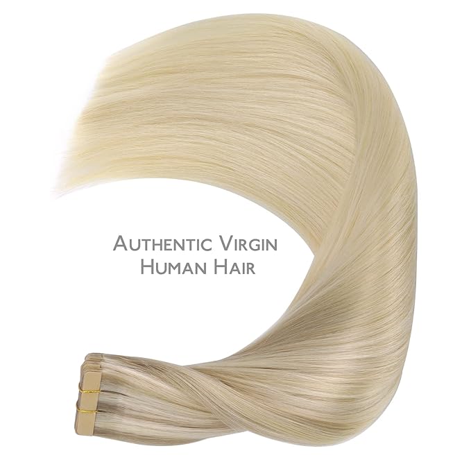 WENNALIFE Tape in Hair Extensions Human Hair, 20pcs 50g 22 inch Ash Blonde to Remy Hair Straight Tape in Extensions Skin Weft