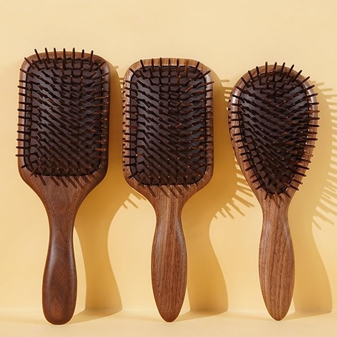 Lindale Walnut Wooden Hair Brush for Hair Growth with Natural Walnut Bristles Detangler Paddle Hairbrush for Massaging Scalp for Women Men, Reduces Static for Curly Hair with Ergonomic Handle Square