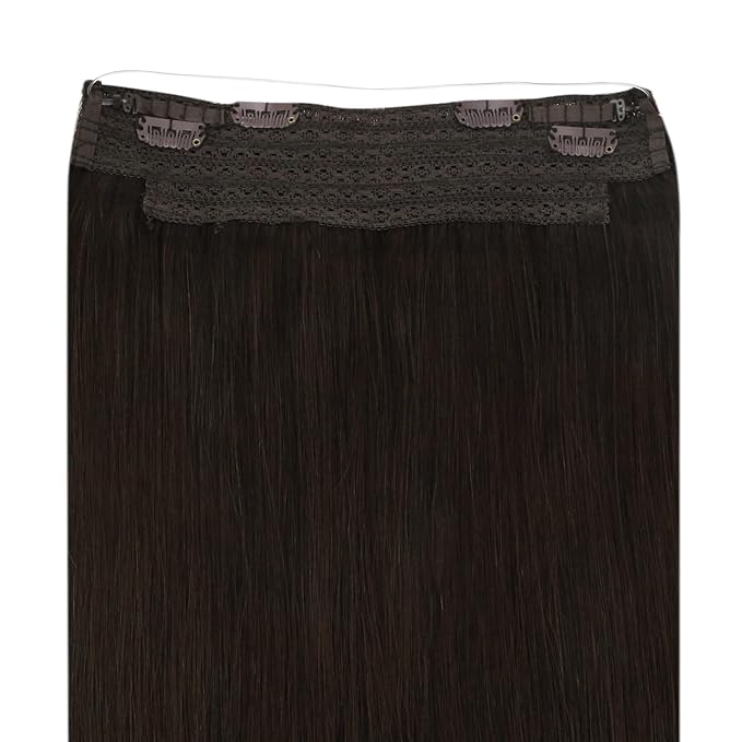 YoungSee Wire Human Hair Extensions Dark Brown Wire Hair Extensions Real Human Hair Straight Human Hair Fish Line Extensions Dark Brown 18Inch 80G