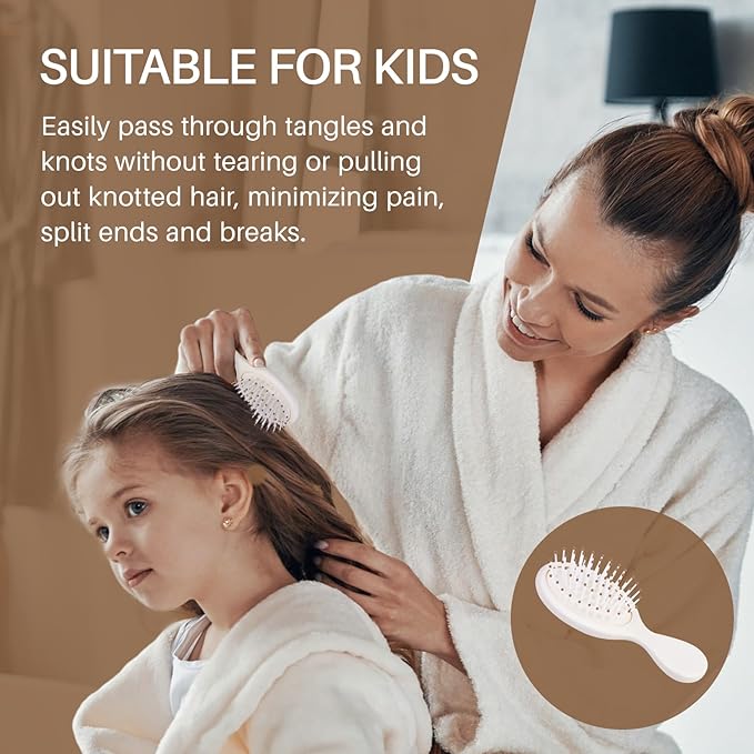 RHOS Mini Hair Brush for Women,Men and Kids-Travel Size Hair Brush for Purse,Pocket,backpack-Small Cushion Paddle Brush with Soft Bristles-Mini Detangler Brush for All Hair Types(1 Pack-Beige)