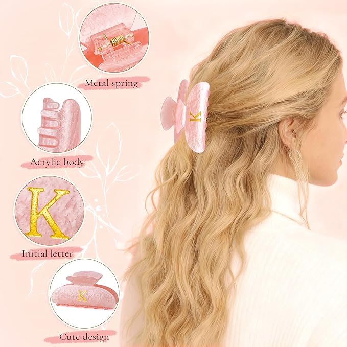 Christmas Gifts for Teenage Girls Stocking Stuffers for Teen Girls | Claw Clip Initial Hair Clips | Personalized Hair Claws | 8 9 10 11 12 13 14 15 16 Years Old Girl Gifts Trendy Stuff - Pink,K