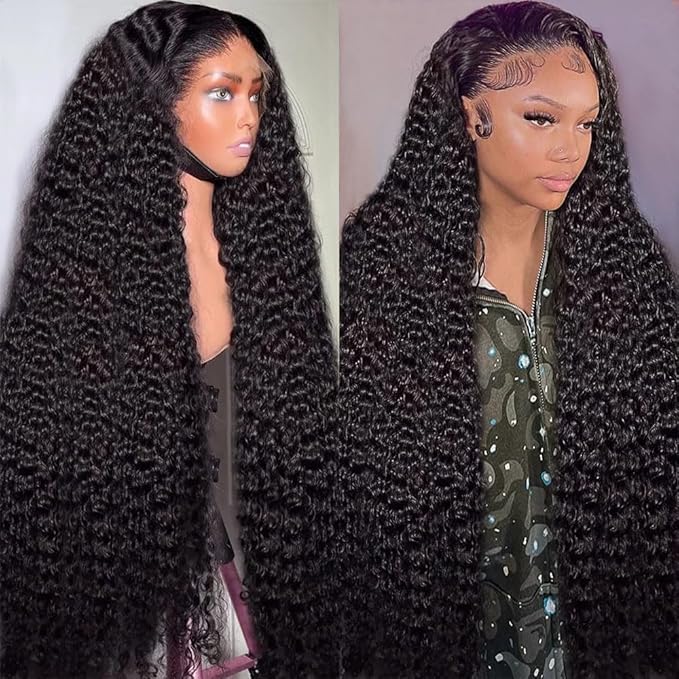 36 Inch Deep Wave Lace Front Wigs Human Hair 250% Density 13x6 HD Transparent Lace Frontal Wigs Human Hair Curly Wigs for Women Pre Plucked with Baby Hair Natural Color