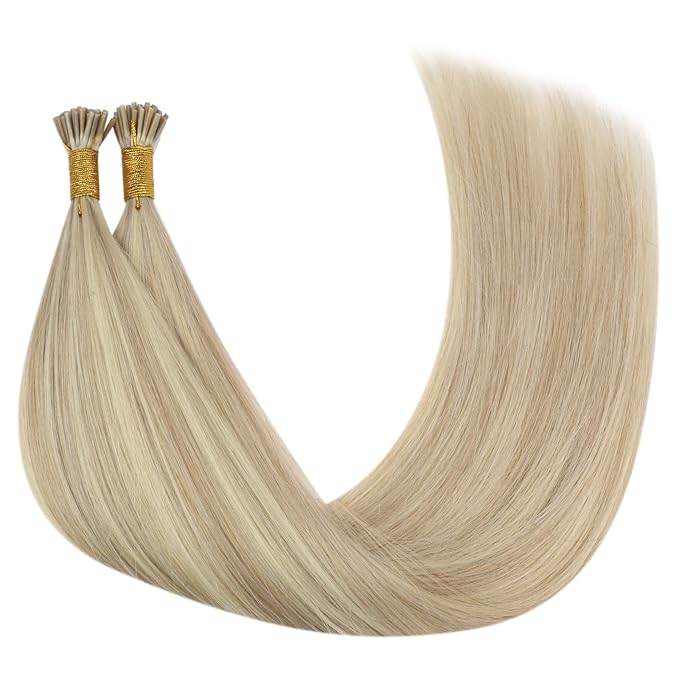 YoungSee Itip Hair Extensions Blonde Itip Hair Extensions Real Human Hair Ash Blonde Highlights Bleach Blond I Tip Hair Extension 20 Inch 50s 50g I-Tip Real Human Hair Extension
