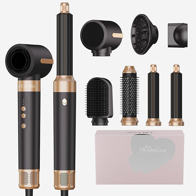 Blow Dryer Brush, 7 in 1 Hair Dryer Hot Air Brush 110,000 RPM with Negative Ion Hair Styler for Fast Drying Straightening Curling Voluming