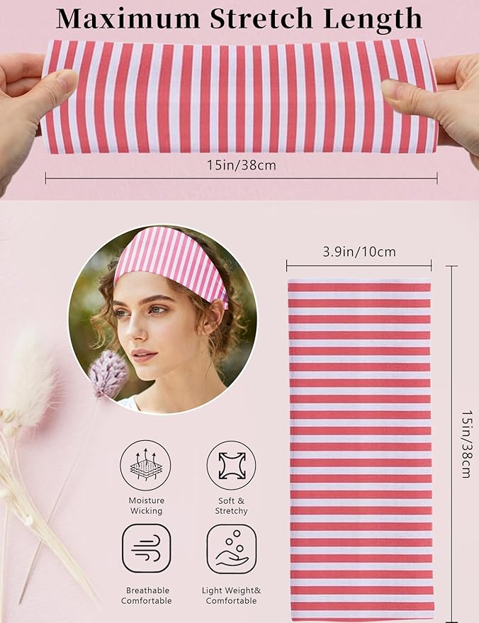 4 Pack Wide Striped Headbands for Women Non Slip Soft Cloth Fabric Headbands Hair Accessory Wear for Yoga Fashion Running Sports