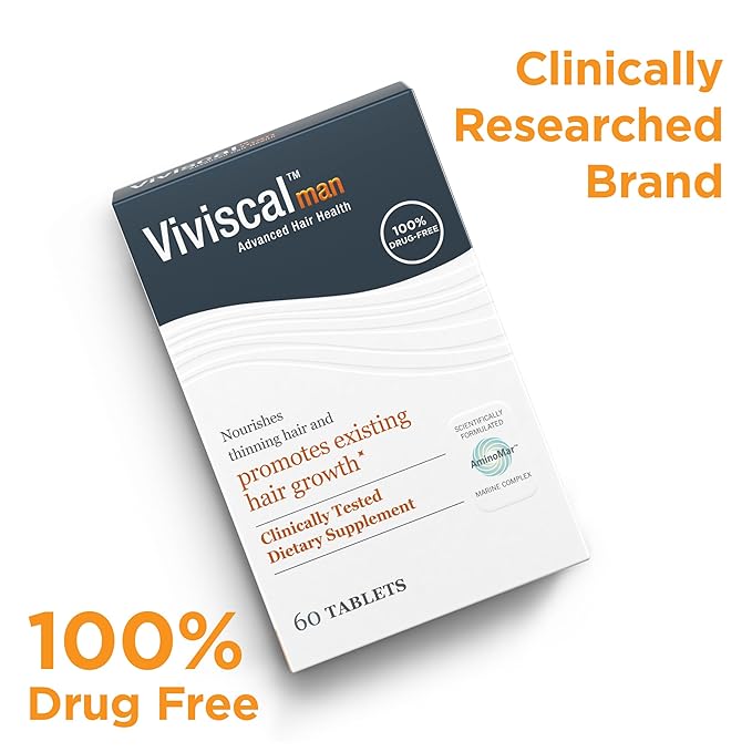Viviscal Men's Hair Growth Supplements for Thicker Fuller Hair, Clinically Proven Collagen Complex, 60 Tablets 1 Month Supply