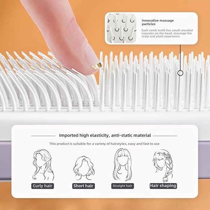 Anti-Static Self Cleaning Hair Brush,Easy Clean Retractable Hair Brush,Cleaning Retractable Massage Comb for Effortless Hair Removal and Cleaning (Purple)