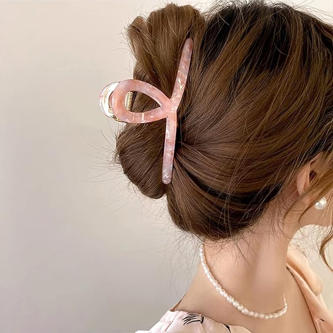 Big Hair Claw Clips Butterfly Barrettes Claw Clips for Women Lattice Design Acetate Claw Clips Metal Hair Clip for Girls Large Hair Accessories for Long Thick Hair (Pink)