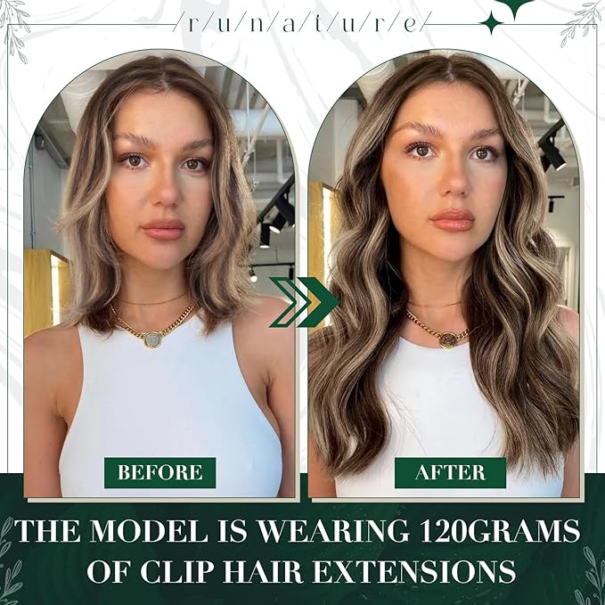 RUNATURE Short Hair Extensions Clip Ins, 10 Inch Real Clip in Hair Extensions for Women, Double Weft Remy Natural Hair, Can Be Styled, 50g 3pcs, #3P12 Walnut Brown Highlight Honey Blonde