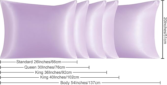 NTBAY 2 Pack Satin King Pillowcases for Hair and Skin, Luxurious and Silky Pillow Cases with Envelope Closure, 20x36 Inches, Light Purple