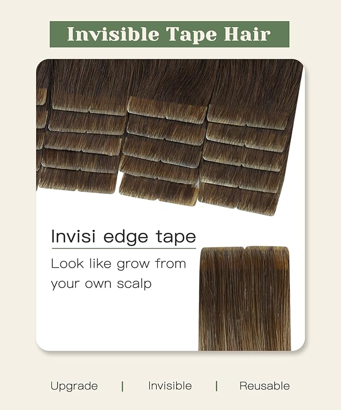 SURNEL Injected Seamless Tape in Hair Extensions 22 Inch #4 Chocolate Brown Invisible Tape in Extensions 20 Pcs 50g(#4,22)