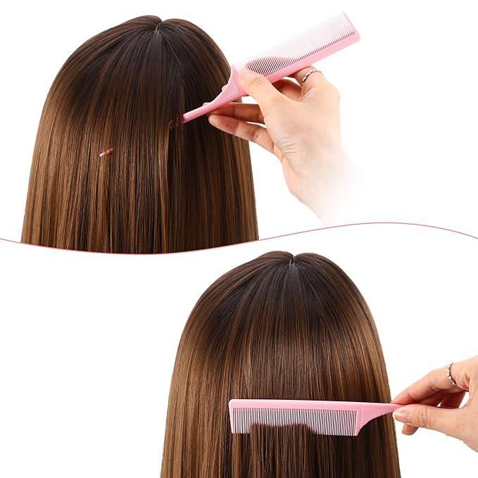Leinuosen 3 Pack Rat Tail Combs Fine Tooth Parting Tip for Women Carbon Fiber Heat Resistant Anti Static Teasing for Back Combing Root Teasing Adding Volume Evening Styling(Pink)