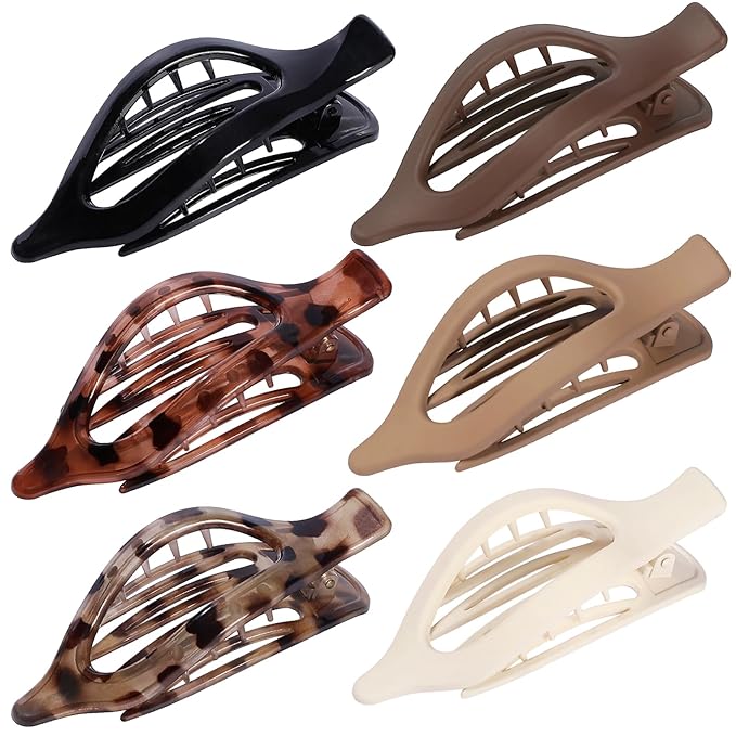 Flat Hair Clips for Women - 6 PCS French Flat Claw Clips Medium Hair Clips for Girls Large Hair Claw Clips for Thick or Thin Hair Strong Hold No Slip Hair Accessories for women (Transparent)