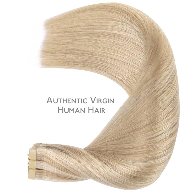 WENNALIFE Tape in Hair Extensions Human Hair, 20pcs 50g 16 inch Dirty Blonde Highlighted Bleach Blonde Remy Hair Extensions Straight Human Hair Tape in Extensions Skin Weft Extensions Hair