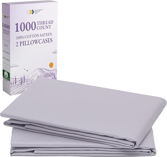 California Design Den King Size Pillow Cases Set of 2-1000 Thread Count, Soft and Smooth Sateen Weave, 100% Cotton Pillow Cover, Thick and Durable - Lavender Grey