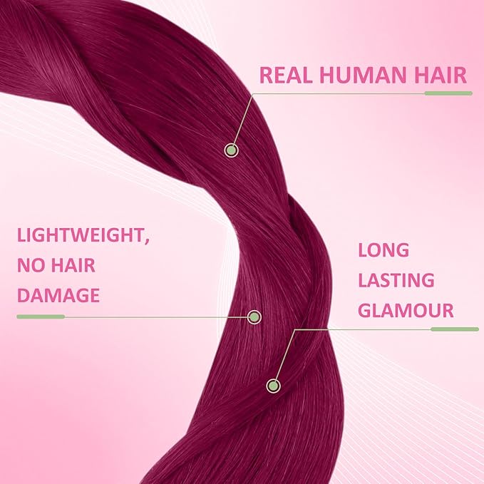 YoungSee Tape in Hair Extensions Human Hair Magenta Human Hair Tape in Extensions Red 12 Inch Colorful Hair Extensions Tape in For Party 20g 10pcs