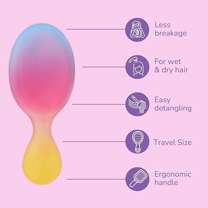 Wet Brush Mini Detangler Hair Brush for Gentle Knot Removal, Compact Travel Size, Soft Bristles for Pain-Free Detangling, Less Breakage, Works on All Hair Types, Limited Edition, Electric Sky Pink