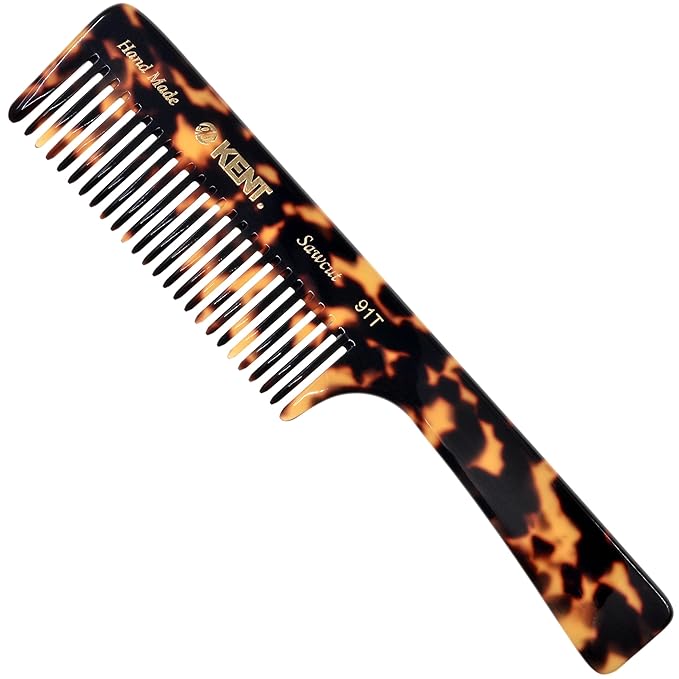 Kent 91T TY Wide Tooth Detangler Hair Comb for Women and Men -for Curly and Wavy Hair -Wet Hair Comb, Large Handle Wide Tooth Shower Comb for Effective Detangling,Saw-Cut Hand Polished made in England