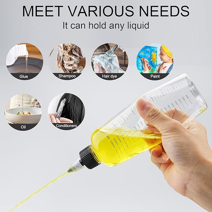 Cosywell Applicator Bottle for Hair Dye 8.5oz 3 Pack With Graduated Scale, Twist-On Top Tip Cap, Empty Plastic Color Oil Squeeze Bottles