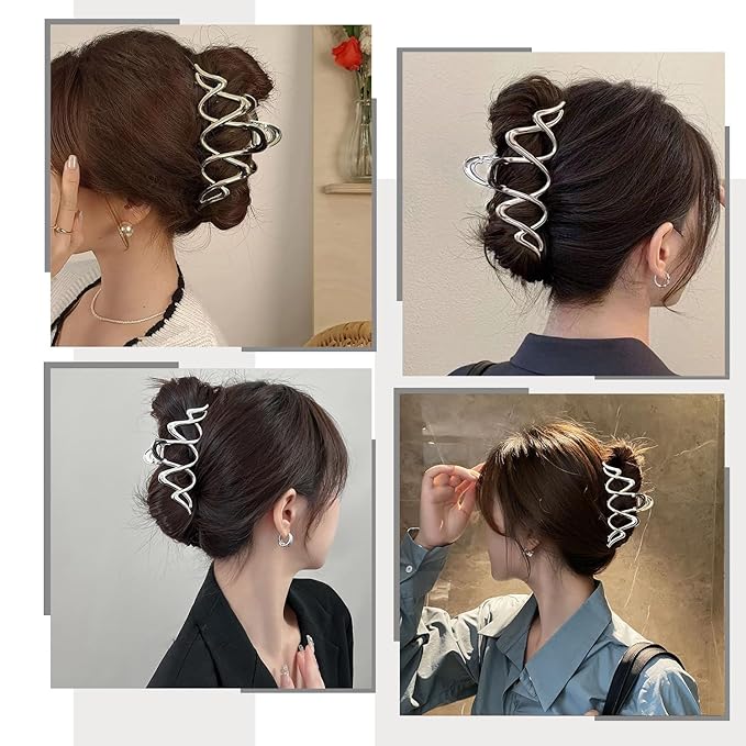 Metal Wave Hair Clips - Fashion Hair Accessories Claw Clips Durable Hair Clips With Wavy Grid Design Large Strong Hold Hairgrip Hair Barrette Non Slips Hair Jaw Clips for Women Thick or Long Hairs