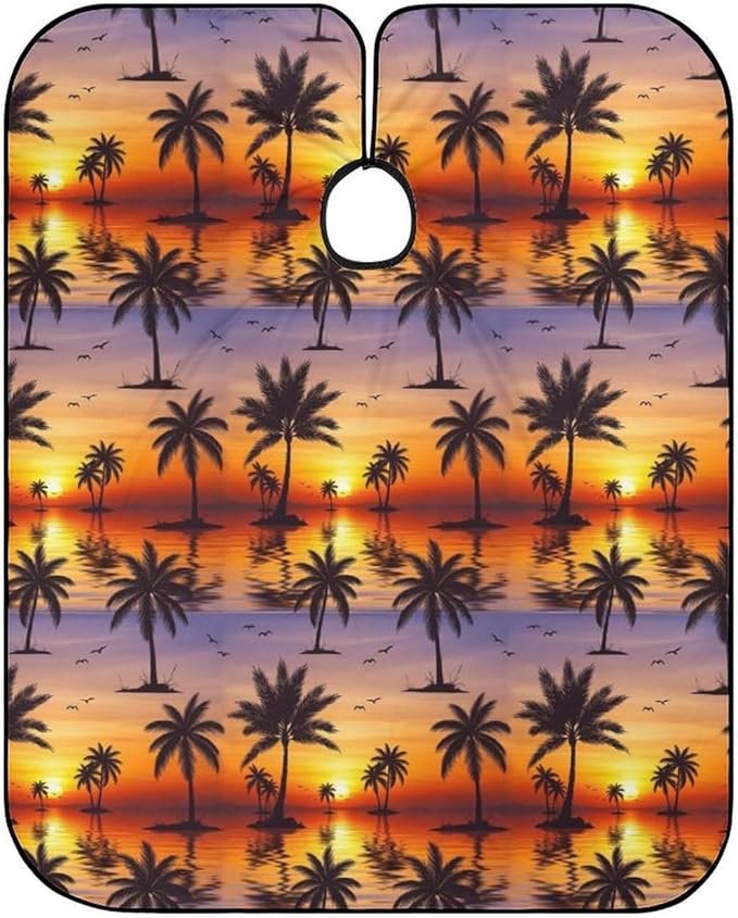 Men Tropical Sunset Coconut Palm Tree Salon Gown Cape, Full Coverage Haircut Hairdressing Cloth Apron for Hairstylists, Barber Aceessories