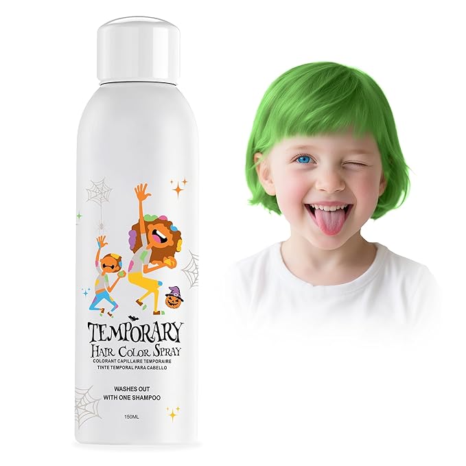 Green Temporary Hair Color Spray for Kids, Instant Colored Hair Dye Alternative for Girls Boys Teens Women Men, Disposable Washable, Quick Styling for Party Cosplay Christmas Halloween, 150ml
