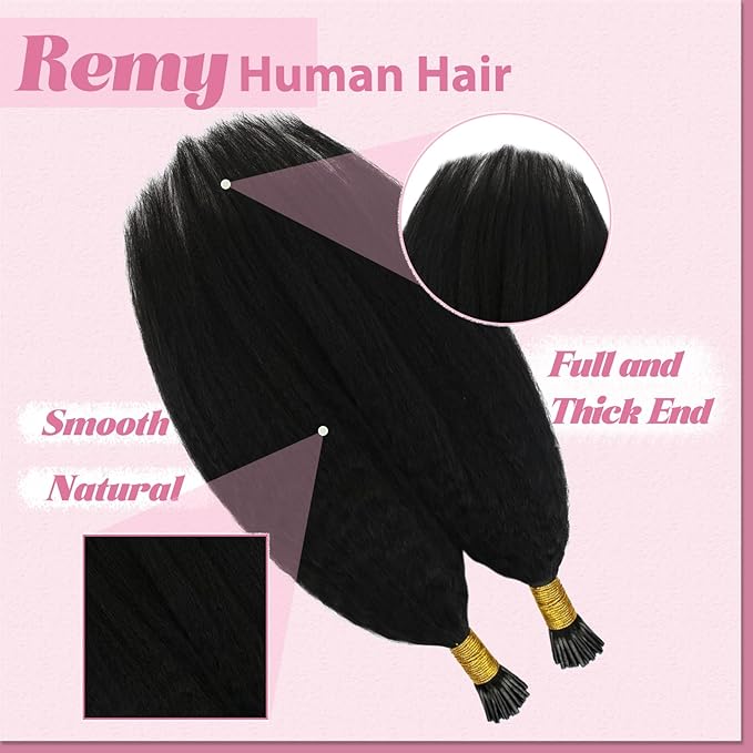 YoungSee I Tip Hair Extensions Human Hair Kinky 22In Itip Human Hair Extensions Black Kinky Straight 50g Itips Hair Extension 50s Cold Fusion Hair Extension Curly for Long Hair