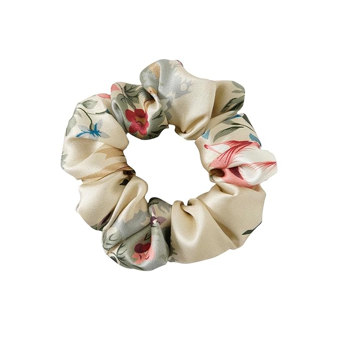 19Momme Silk Scrunchie Thick Hair Ties for Curly Hair, No Slip Hair Bands for Women, Vintage Satin Hair Accessories (Black,Eternal Aura,Polka dot)