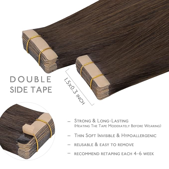 WENNALIFE Tape in Hair Extensions Human Hair, 20pcs 50g 20 inch Light Dark Brown Remy Hair Extensions for Women Tape Ins Straight Extensiones De Cabello Humano Skin Weft