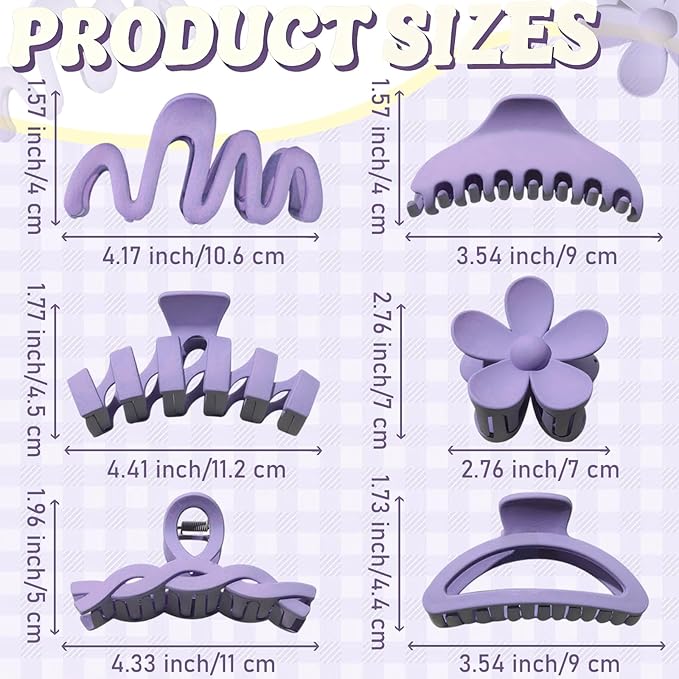 12 Pcs Claw Clips, Multi-Shapes Hair Clips for Women Girls, Non-Slip Large Jaw Claw Clips for Thick Thin Curly Hair Accessories (Purple)