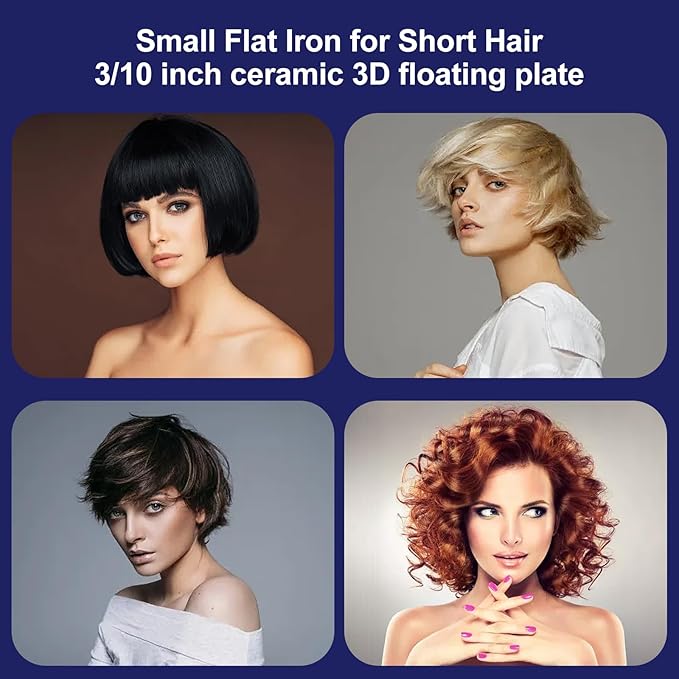 Pencil Flat Iron 3/10'' Small Flat Irons for Short Hair,Pixie Cut & Bangs,Hair Straightener for Edge with LED Display,Travel Mini Hair Straightener with Dual Voltage,Auto Shut Off（Black）