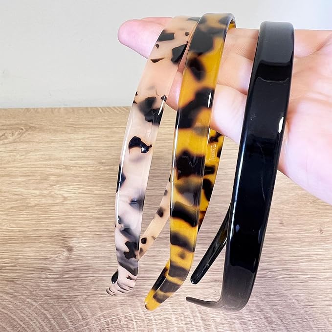 2 Pack Headbands for Eyewear Comfortable Acetic Acid Hairband No Pressure Fashion Skinny Headbands(Tortoise,Amber)
