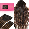 WENNALIFE Clip in Hair Extensions, 150g 22 Inch 9pcs Balayage Natural Black to Chestnut Brown Human Hair Extensions Thicker Real Human Hair Clip Set Double Weft