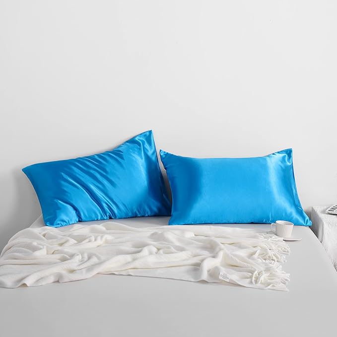 NTBAY 2 Pack Satin King Pillowcases for Hair and Skin, Luxurious and Silky Pillow Cases with Envelope Closure, 20x40 Inches, Royal Blue